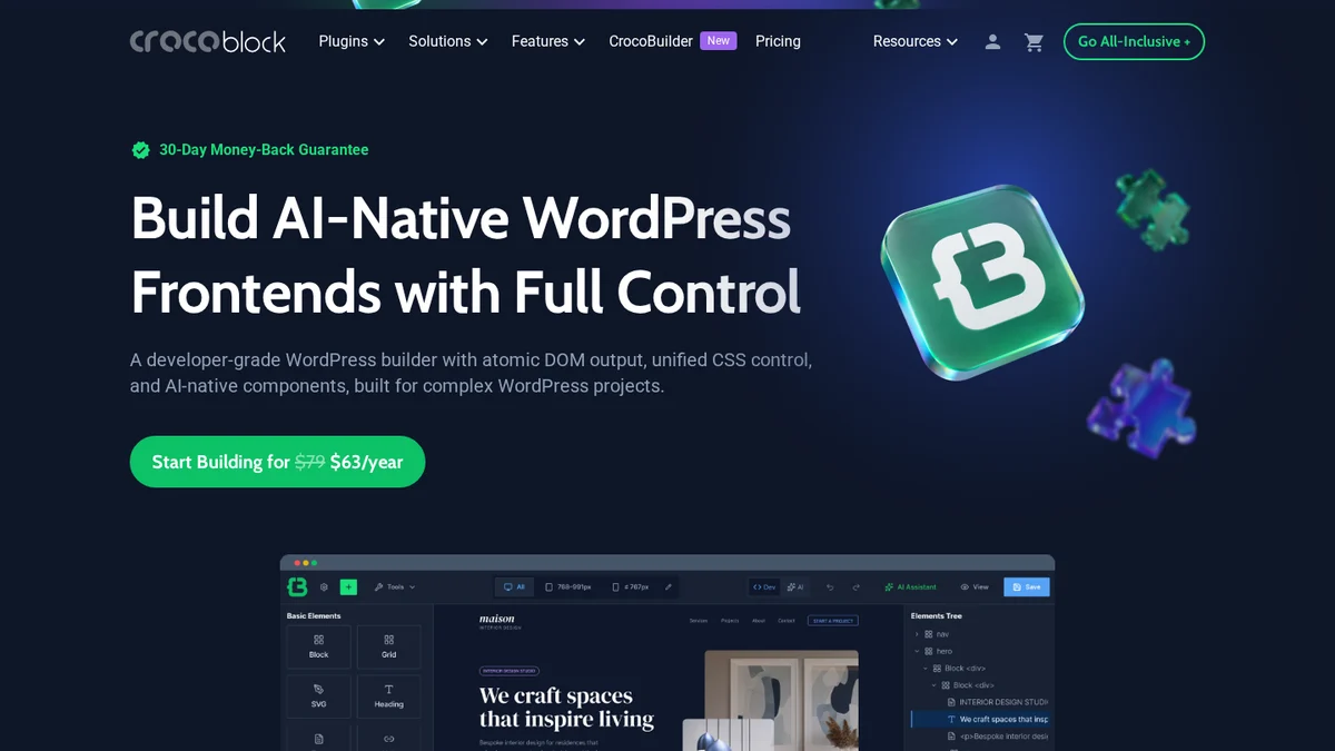 CrocoBuilder AI-native WordPress builder by Crocoblock