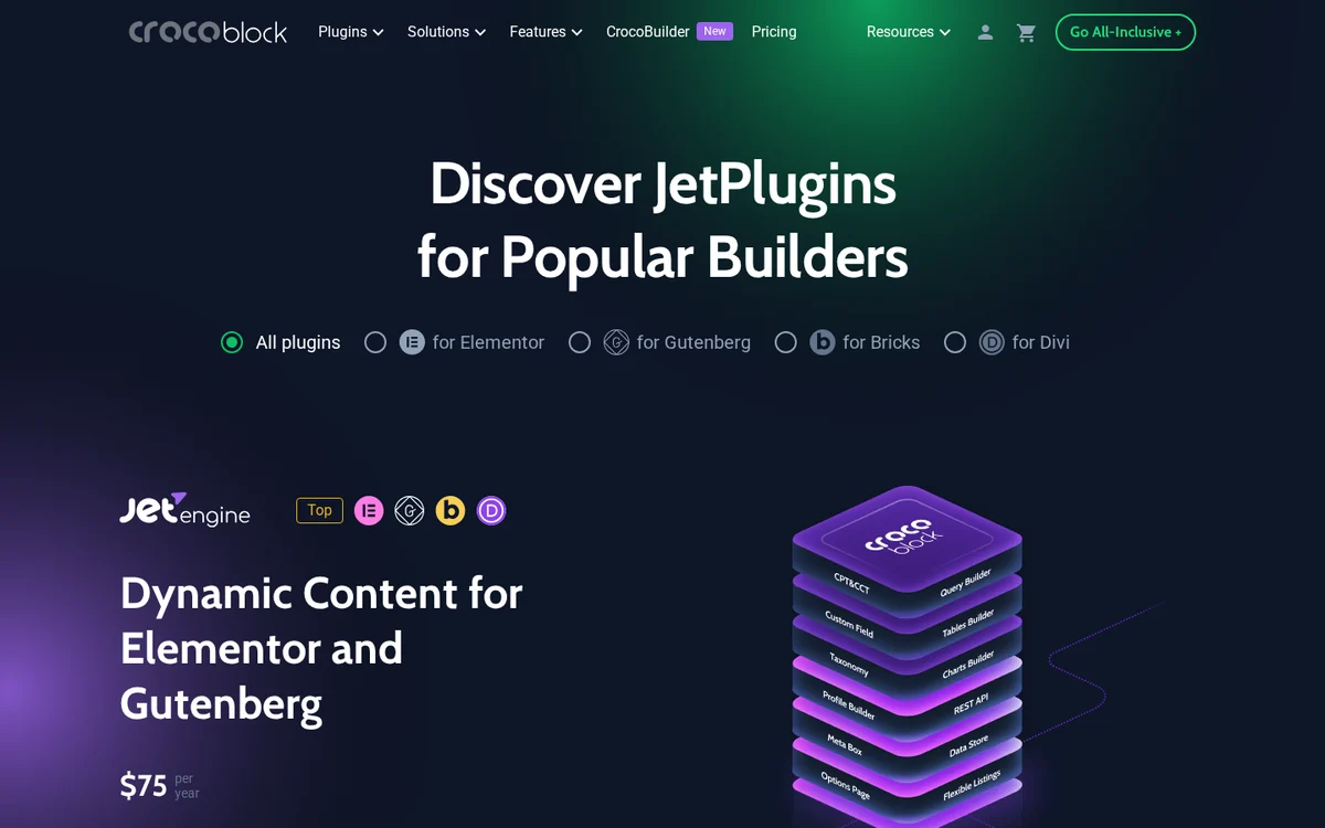 Crocoblock JetPlugins list for Elementor, Gutenberg, Bricks and Divi