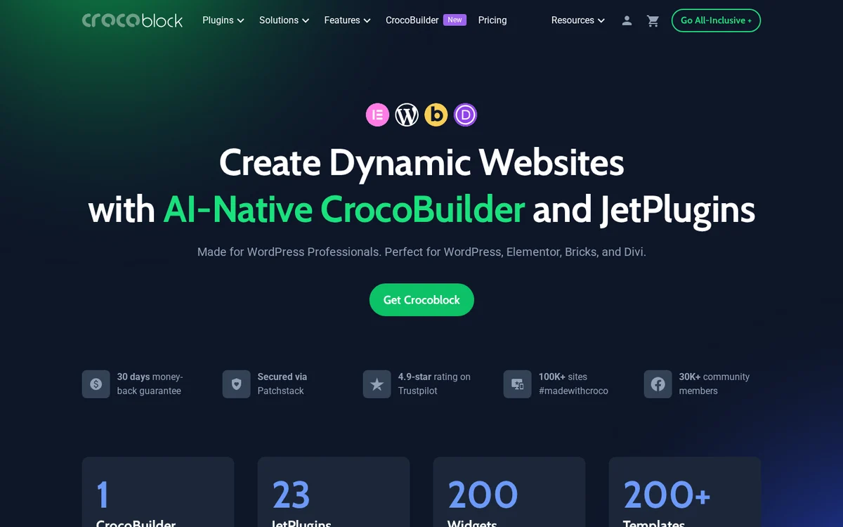 Crocoblock review homepage showing JetPlugins and CrocoBuilder