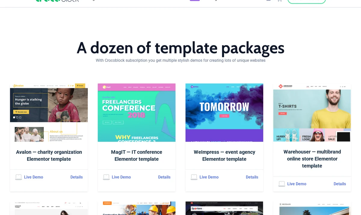 Crocoblock ready-made Elementor template packages