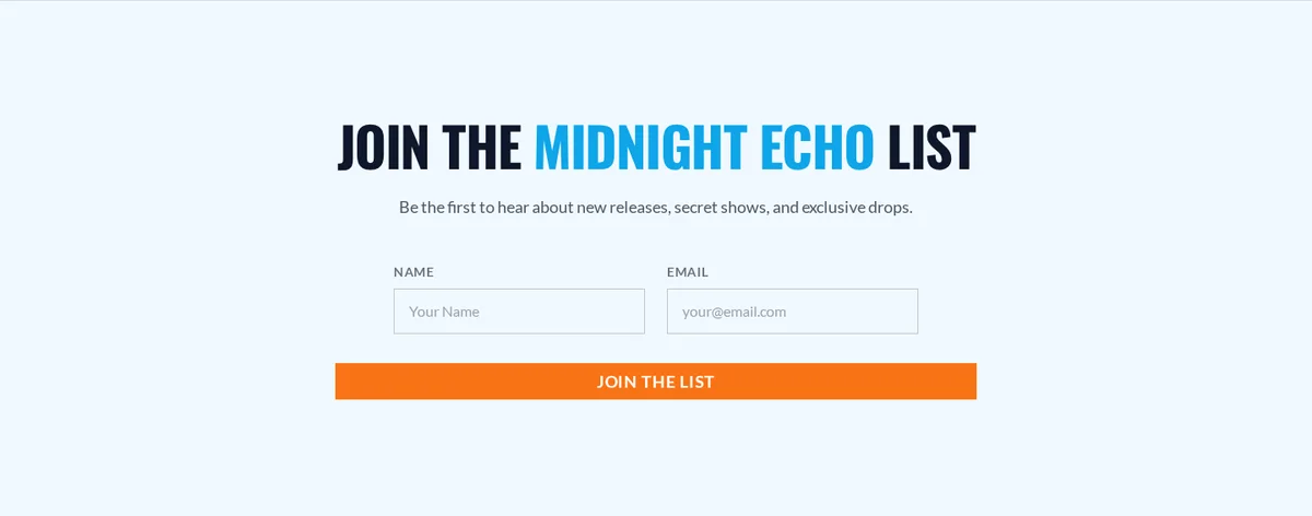 Fan mailing list signup on a free musician website