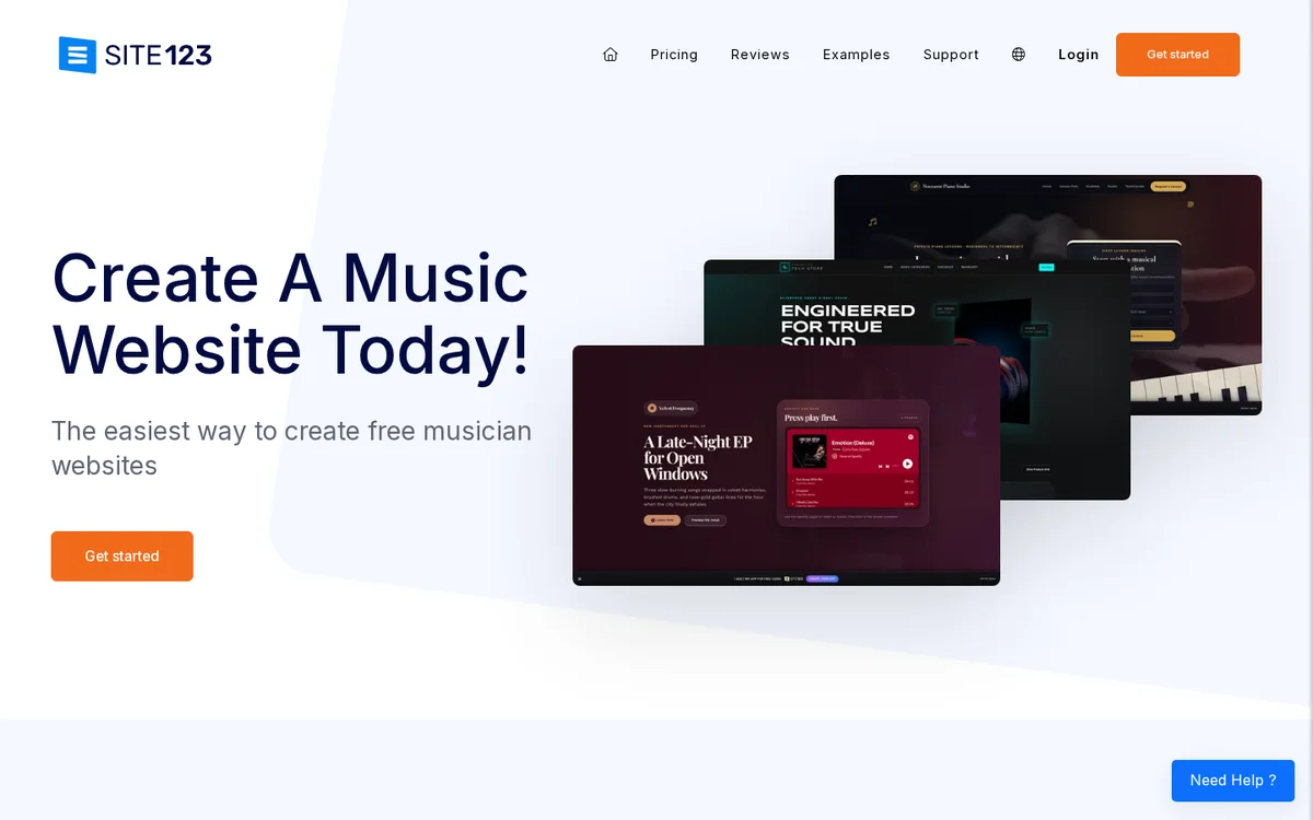 Free musician website builder page on SITE123