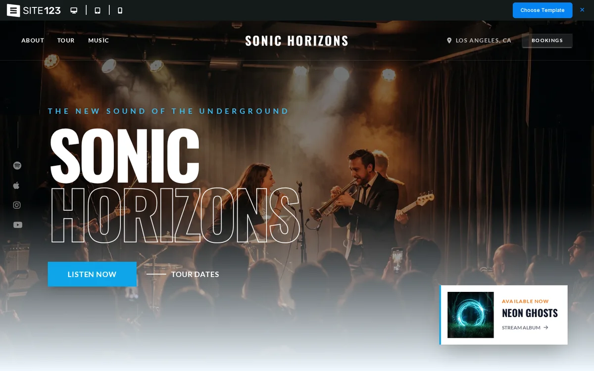 Cinematic Musician template for a free musician website