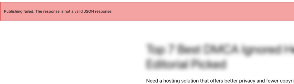 Publishing Failed. The Response Is Not a Valid JSON Response