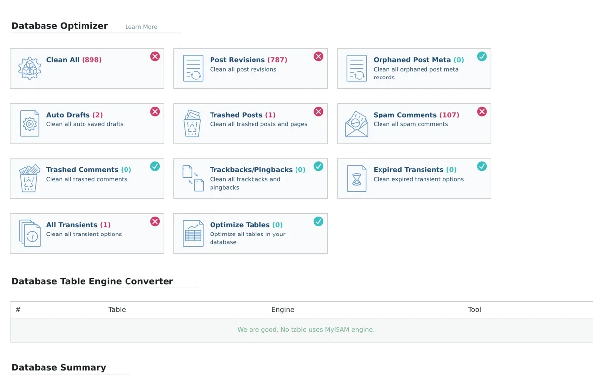 LiteSpeed Cache Database Optimizer settings