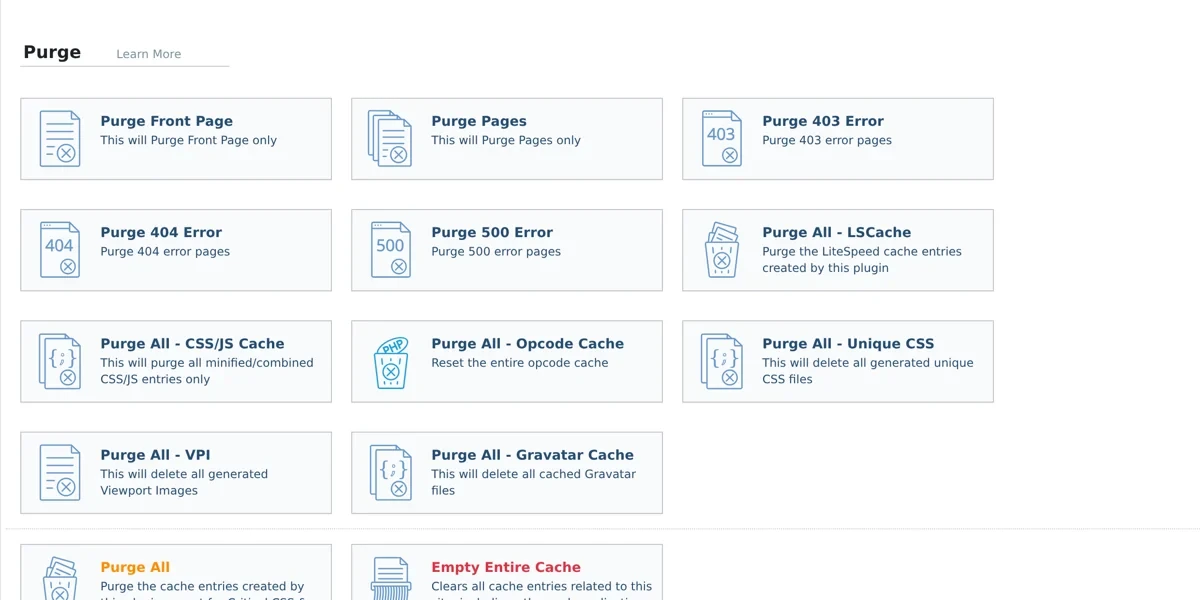 LiteSpeed Cache Toolbox purge options