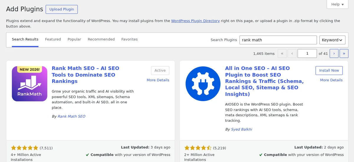 Step 1 install Rank Math SEO plugin from WordPress plugins