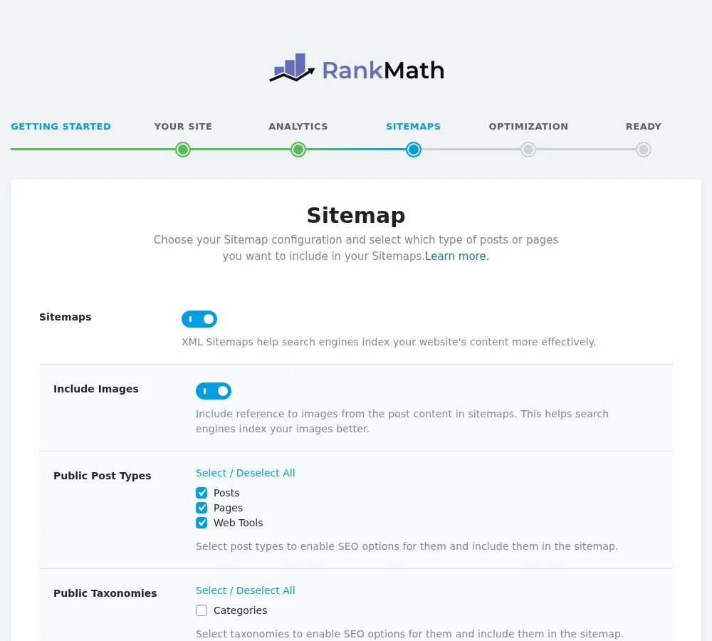 Step 5 Rank Math sitemap configuration
