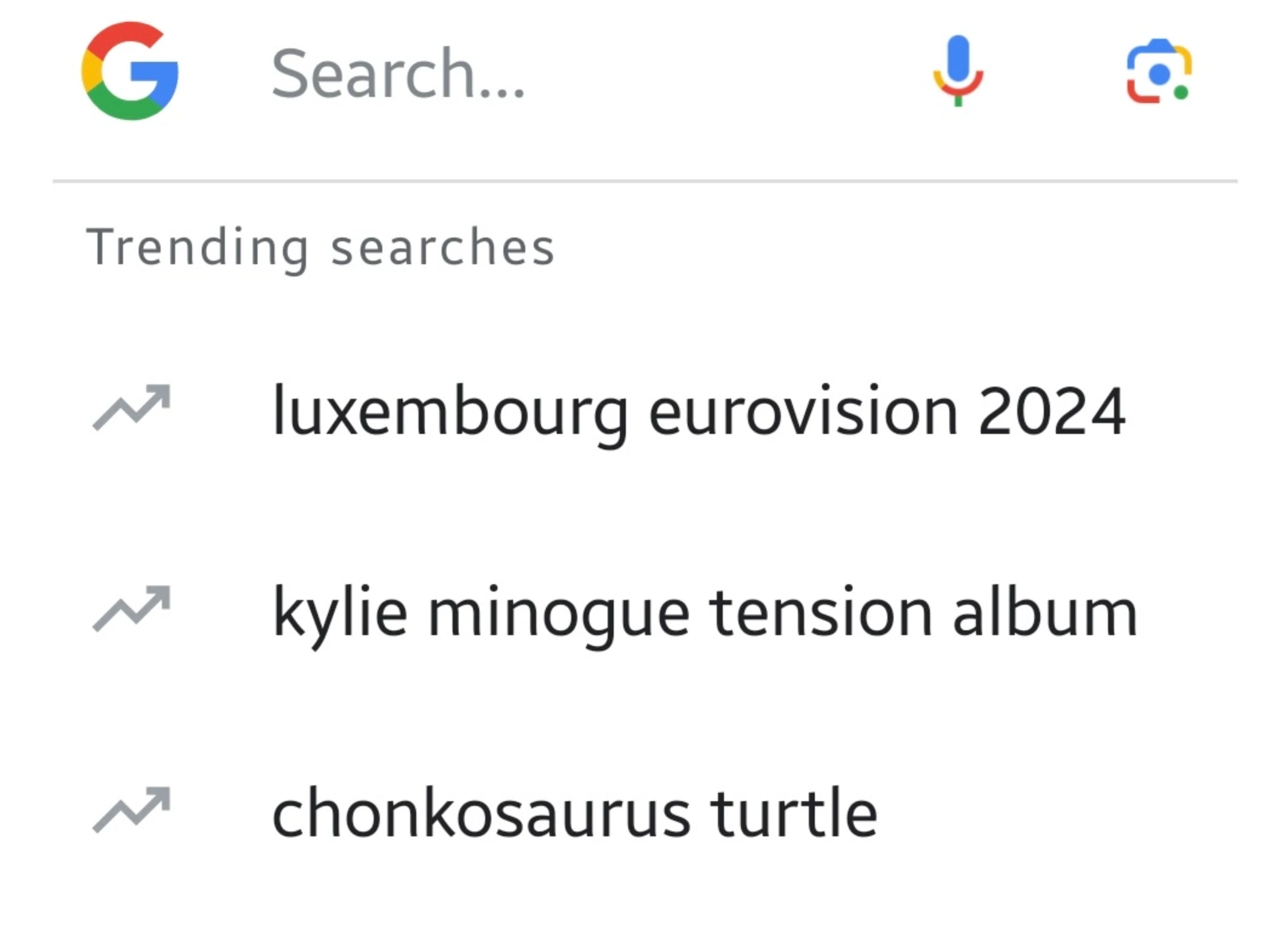 Google trending searches shown below the search box
