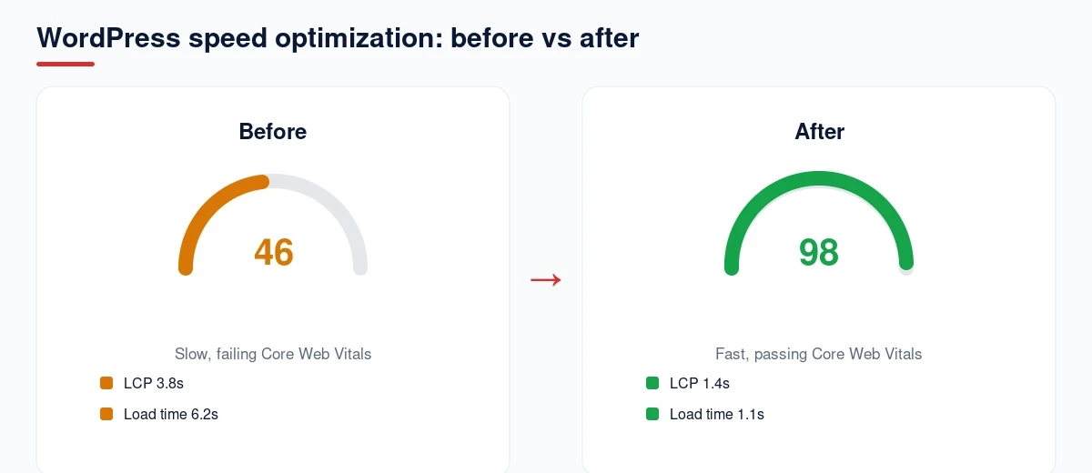 WordPress speed optimization before and after results